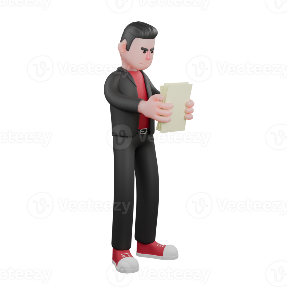 3D Choreographer Dance Artist . A male choreographer stands checking a sheet of paper in his hand with a focused expression . Animated Performer png