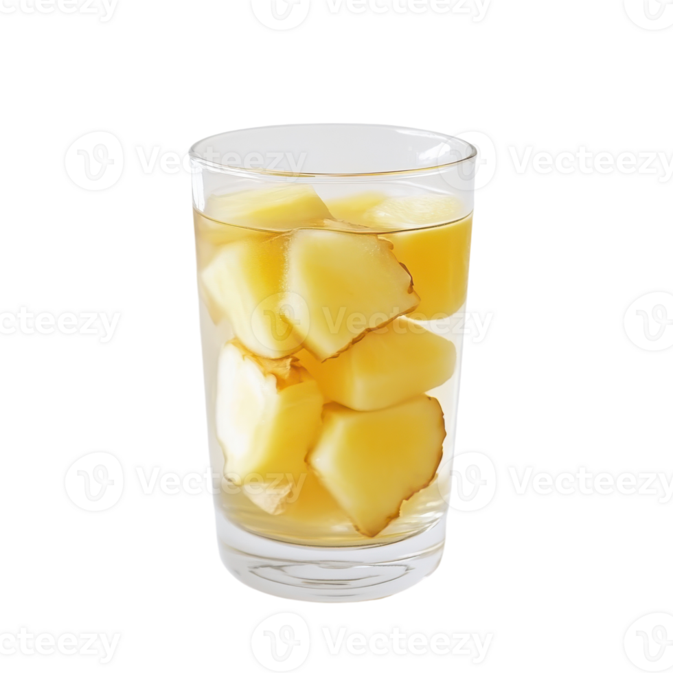 Refreshing Pineapple Ginger Detox Water in a Glass on transparent background png