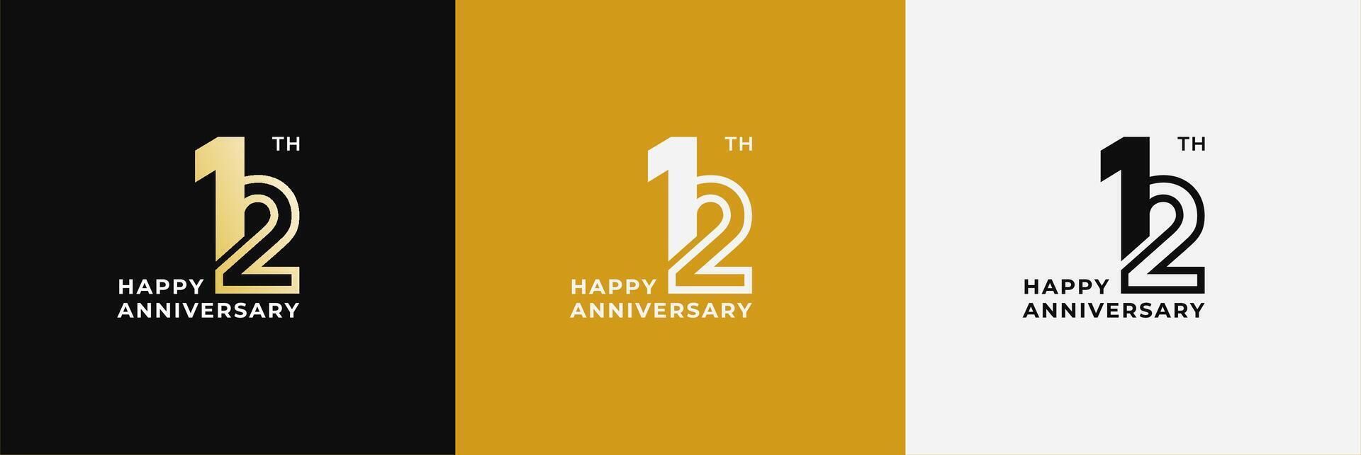 Logo happy anniversary 12th, 12 years anniversary, Creative template for celebration, birthday, greeting and invitation vector