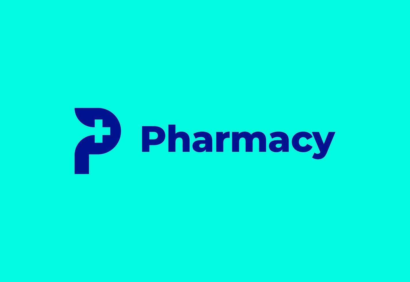 Logo letter P with symbol medical plus, template for hospital vector