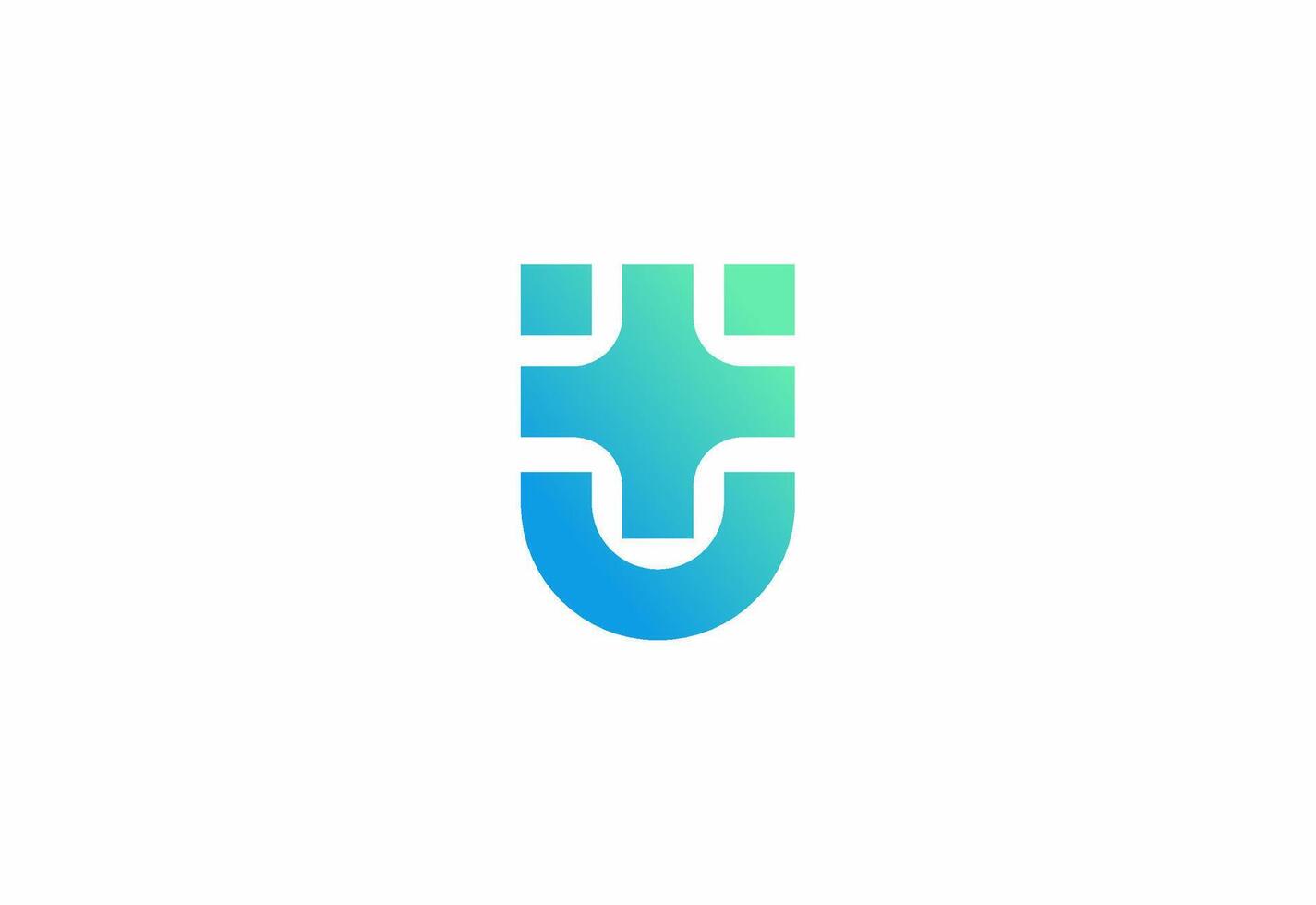 Logo letter U with symbol medical plus, template for hospital healthcare. vector