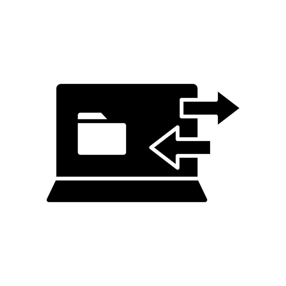 Icon Glyph laptop transfering file. Solid style. vector