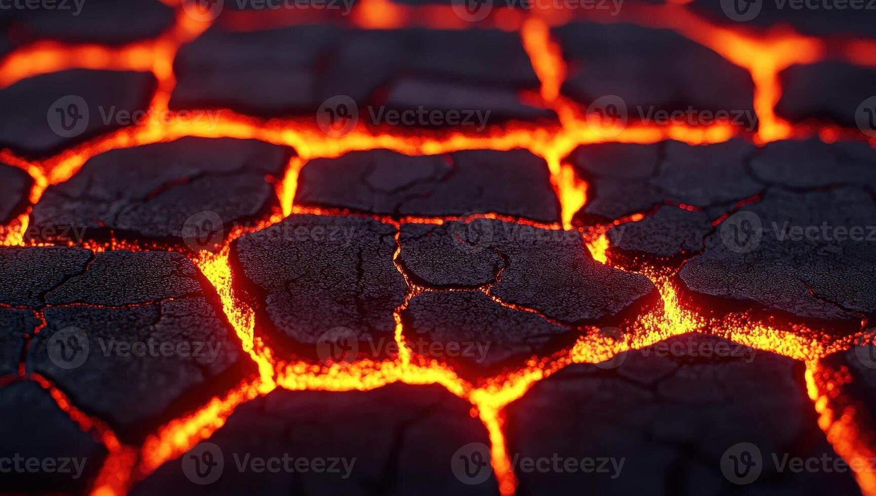 Glowing cracks in hardened lava, A texture of destruction and heat. Concept of volcanic power photo
