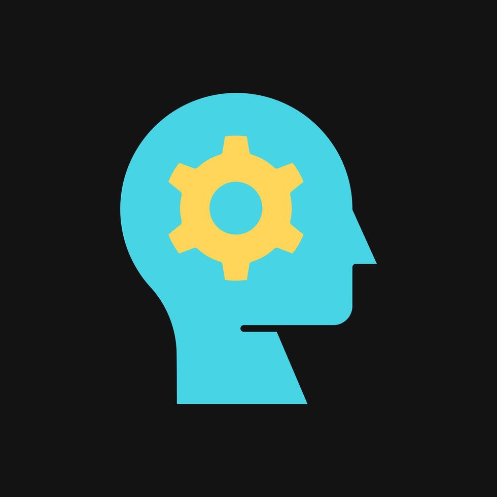 Icon Flat Color gear setting in head or brain. Fill color style. vector