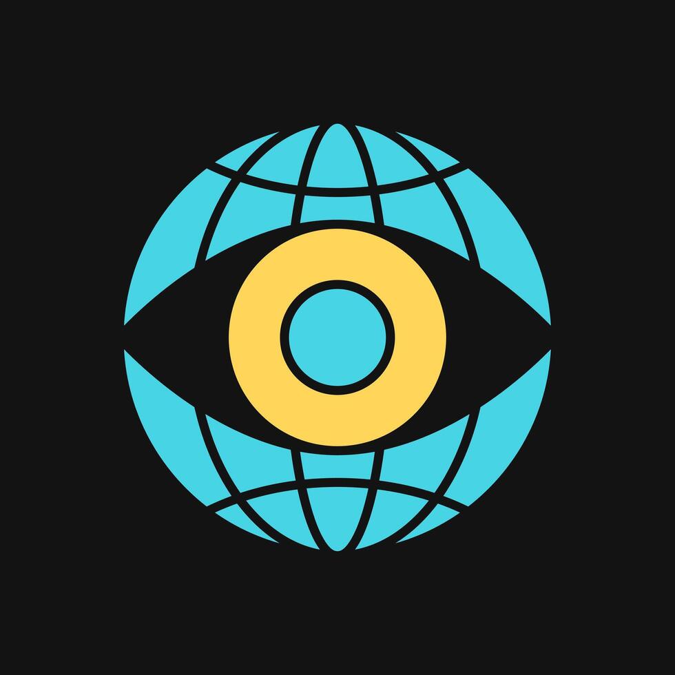 Icon Flat Color spy eye globe. Fill color style. vector
