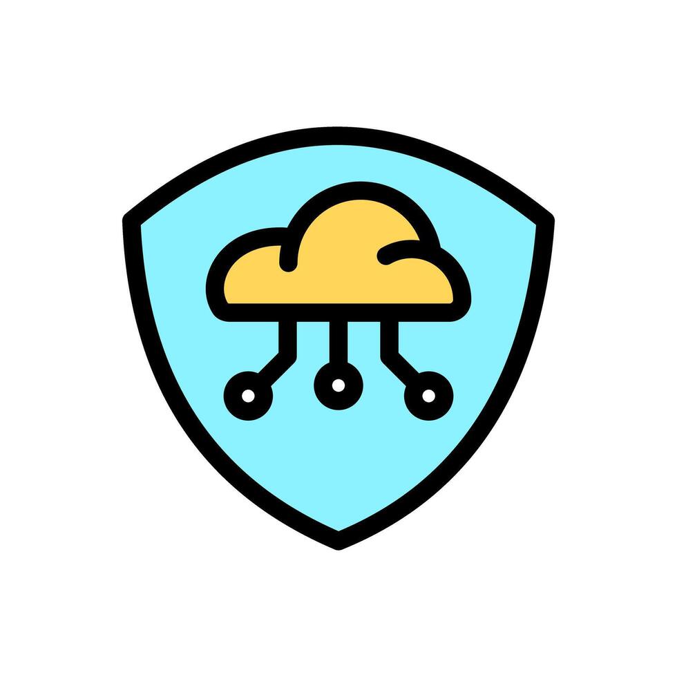 Icon Line Color shield cloud system. Outline fill color style. vector
