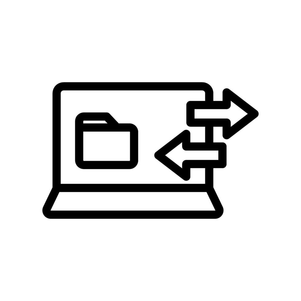 Icon Line laptop transfering file. Outline style. vector