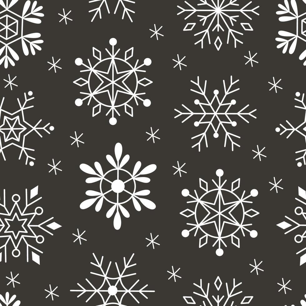 Seamless pattern of snowflakes on a dark background vector
