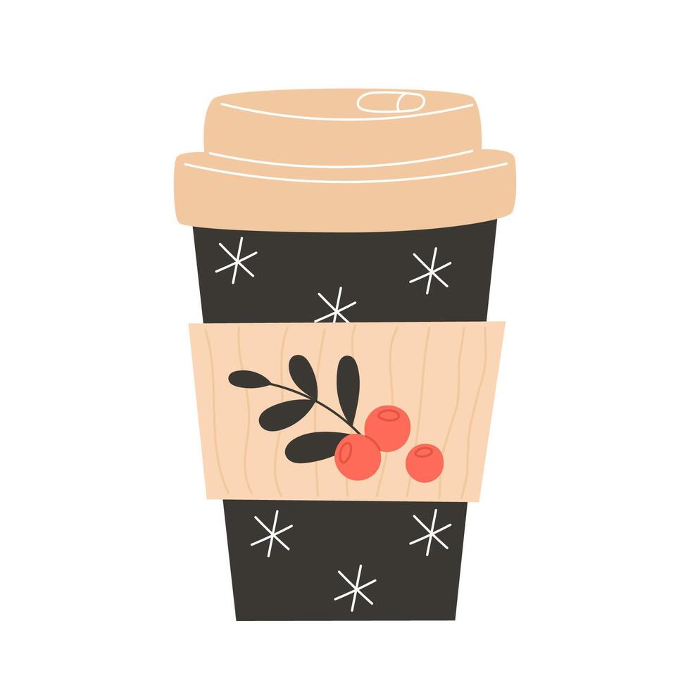 Christmas paper coffee cup with lid vector