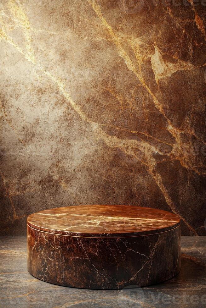 An elegant marble podium with a brown surface, perfect for high-end product displays and presentations. The luxurious background enhances the sophisticated look photo