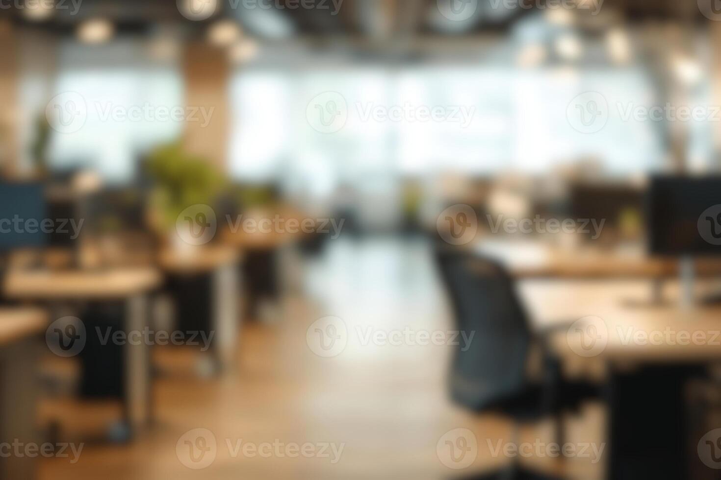 Blurred background of modern workplace with lots of greenery and natural light. Interior shots of offices photo