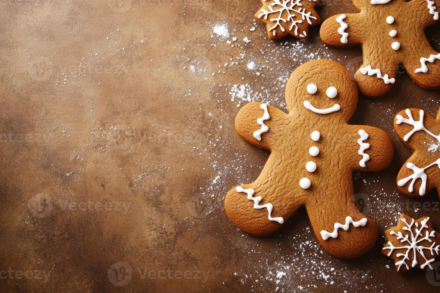A festive image of gingerbread cookies on a decorative background, perfect for product placement and text overlay photo
