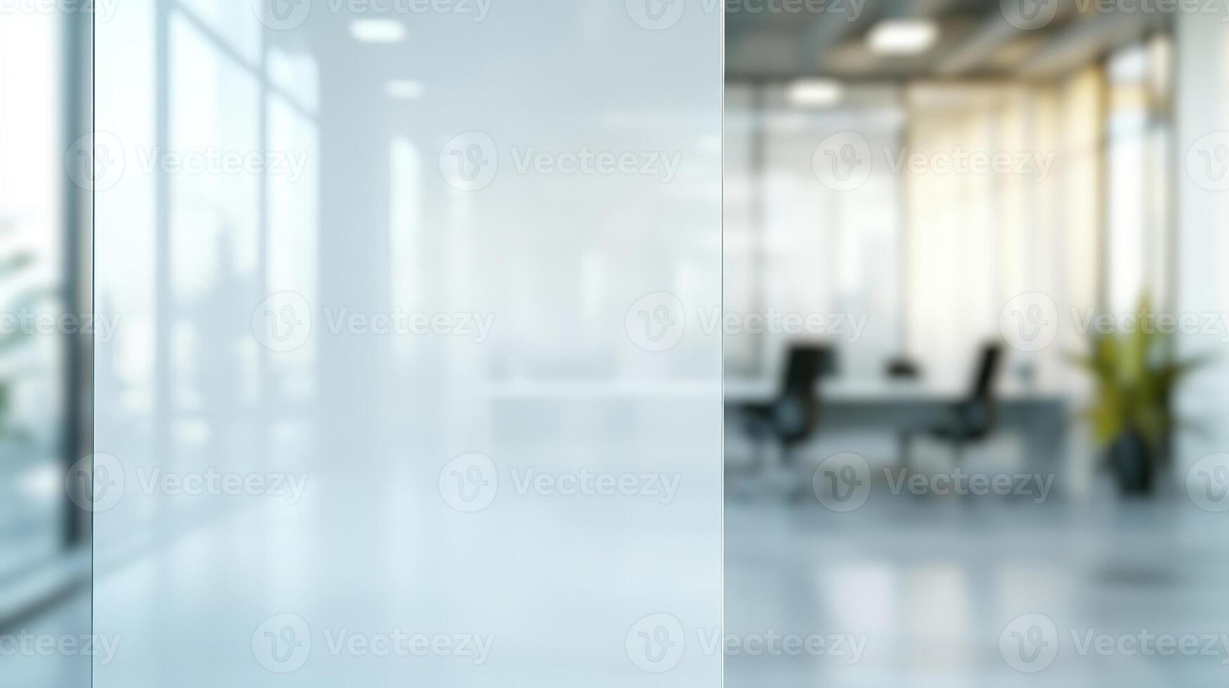 Blurred background of modern workplace with lots of greenery and natural light. Interior shots of offices photo