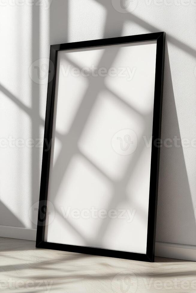 minimalist black frame mockup with shadow on a white background photo