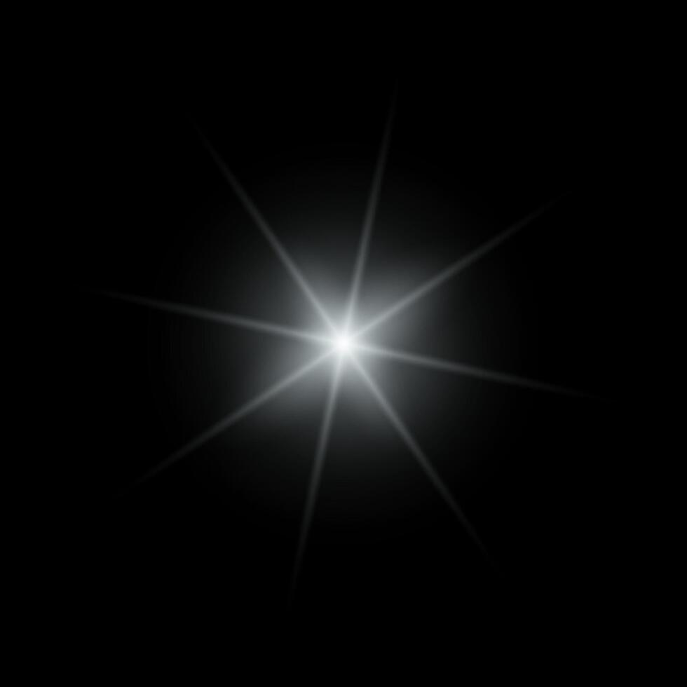 Silver sparkle lights, flashing lights, light effects, sunlight lens flare, glowing ray beams, sparkling starsicon on black background. vector