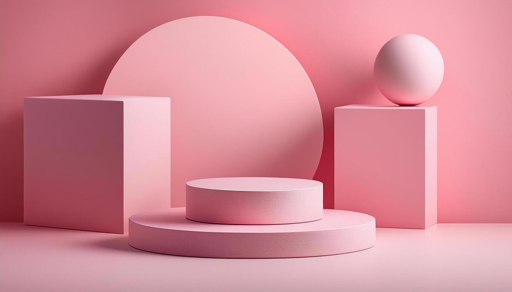 3d rendering pink podium platform for social media cosmetic product showcase on geometric cylinder and rectangle shapes background in studio. Valentine holiday photo