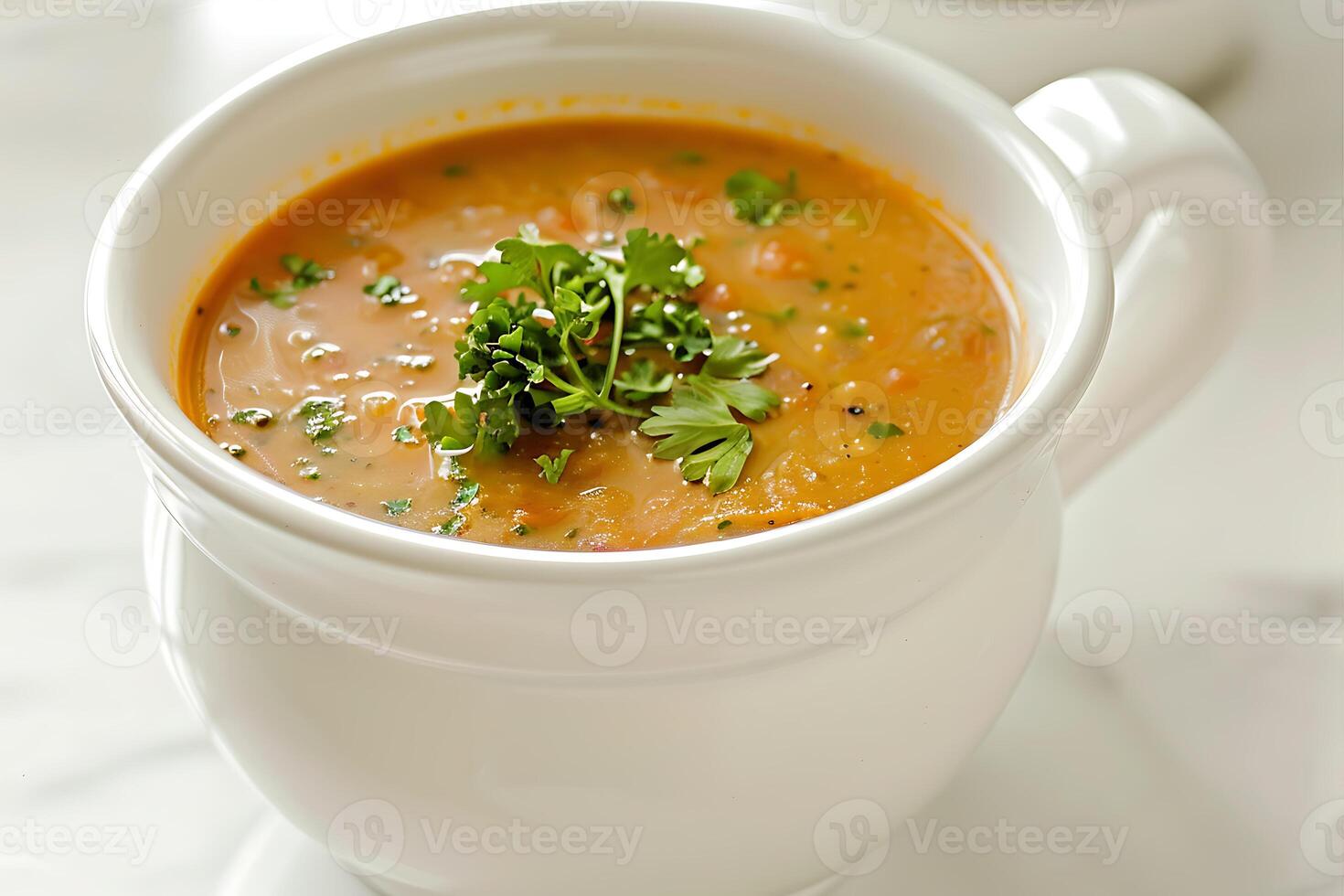Mulligatawny soup with spicy chicken soup in a bowl photo
