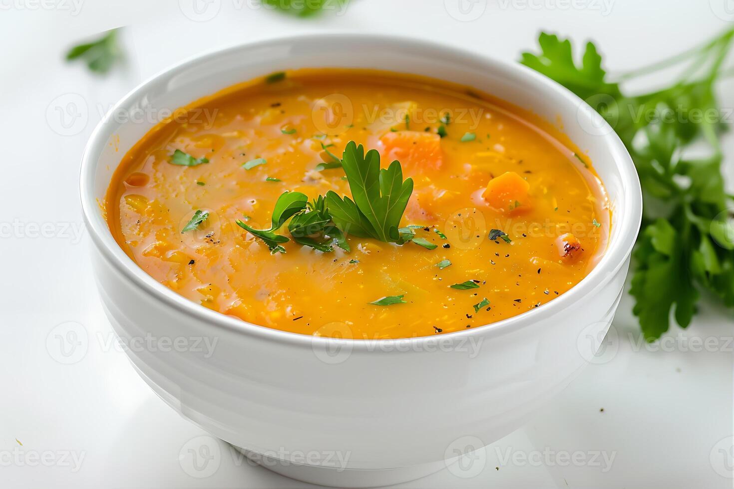 Mulligatawny soup with spicy chicken soup in a bowl photo