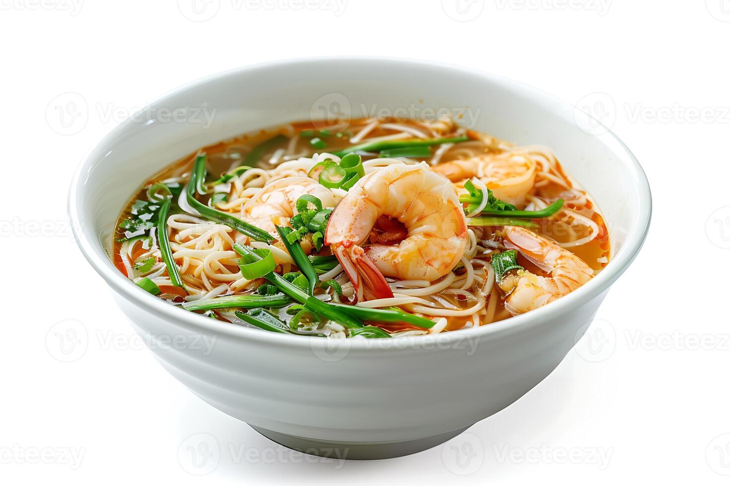 Hot and sour chicken soup in a white ceramic bowl photo