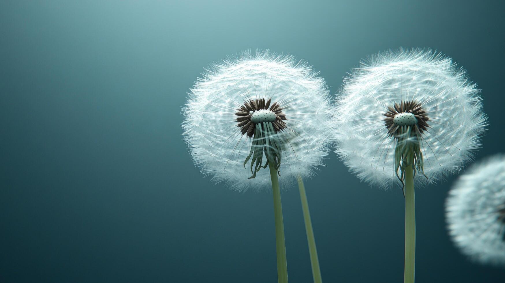 Three dandelions are blowing in the wind photo