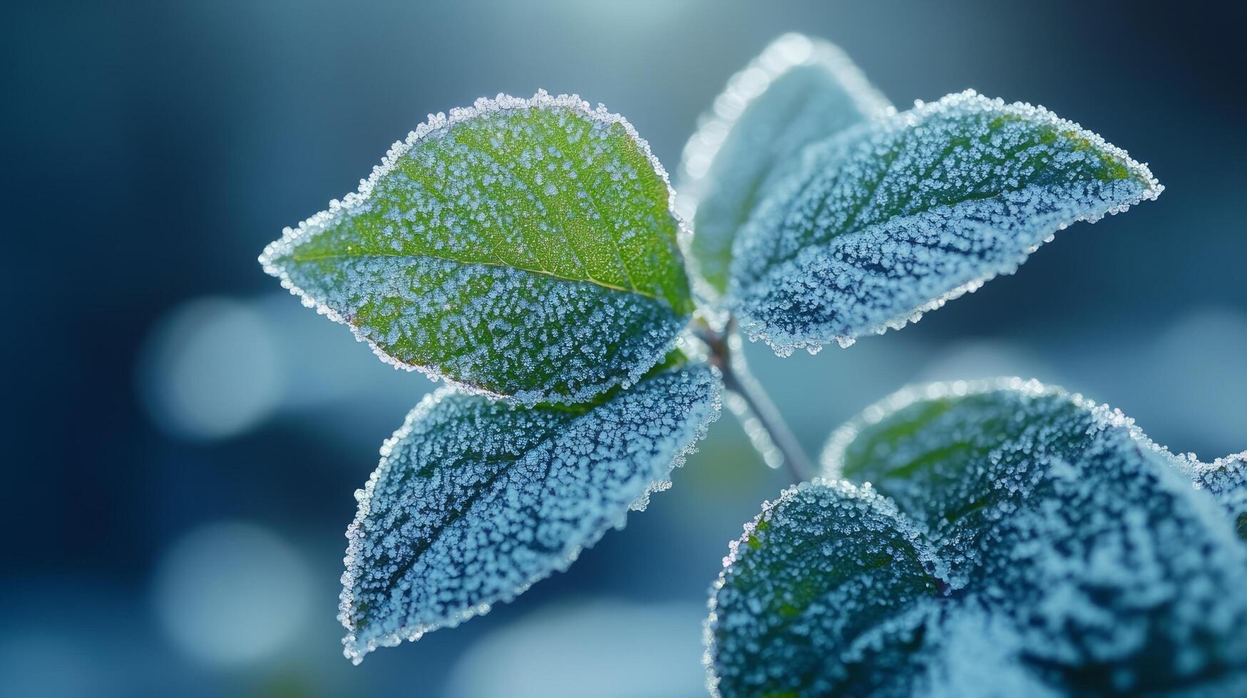 Frosty leaves on a plant in the morning light photo
