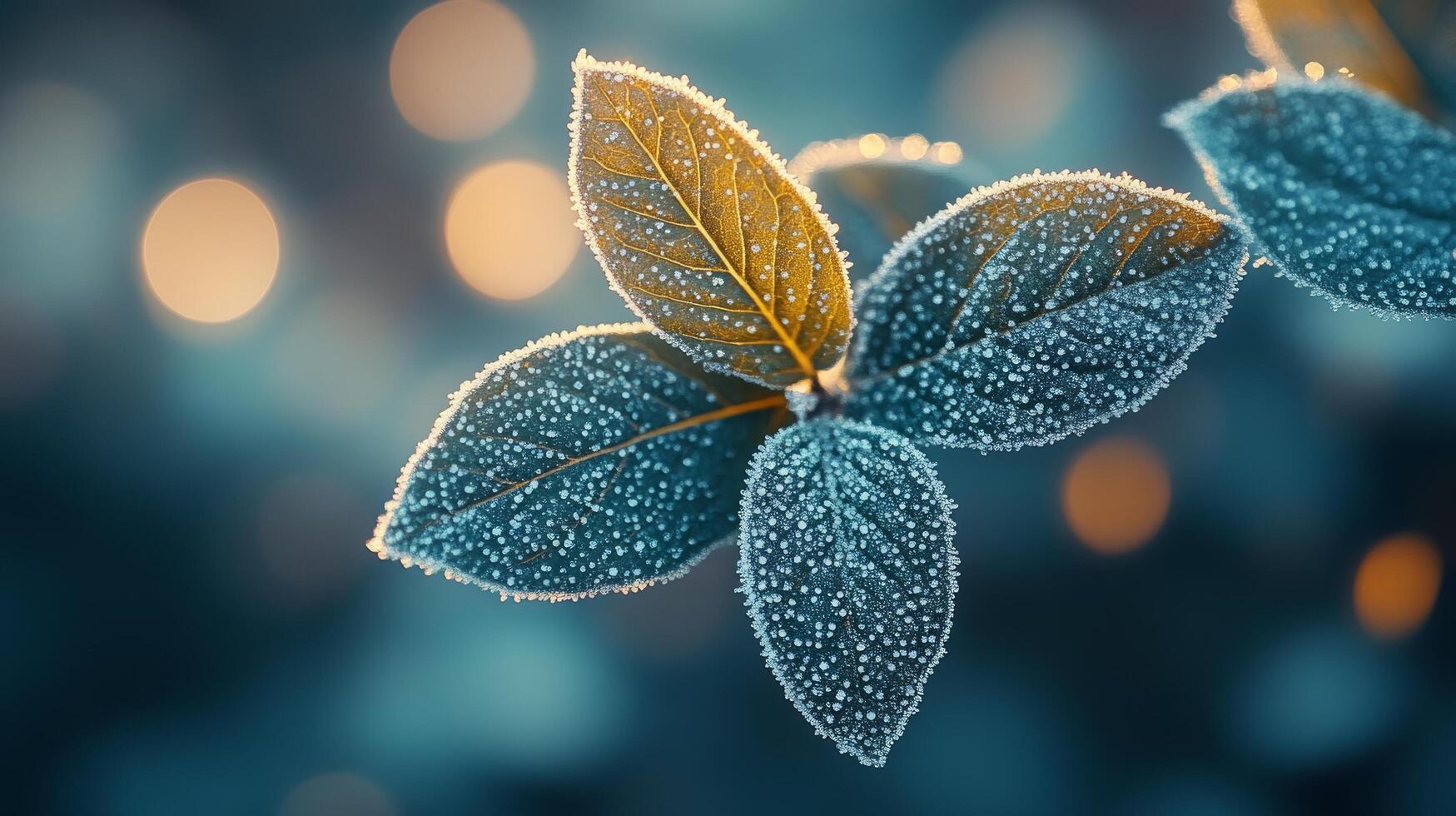Frosty leaves on a tree with water droplets photo