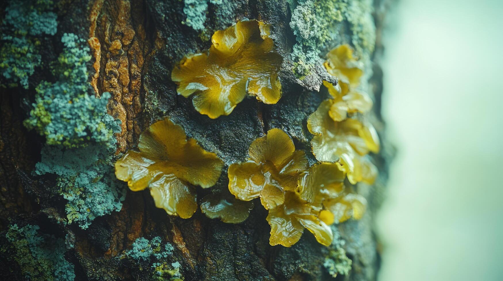 A close up of some yellow flowers growing on a tree photo