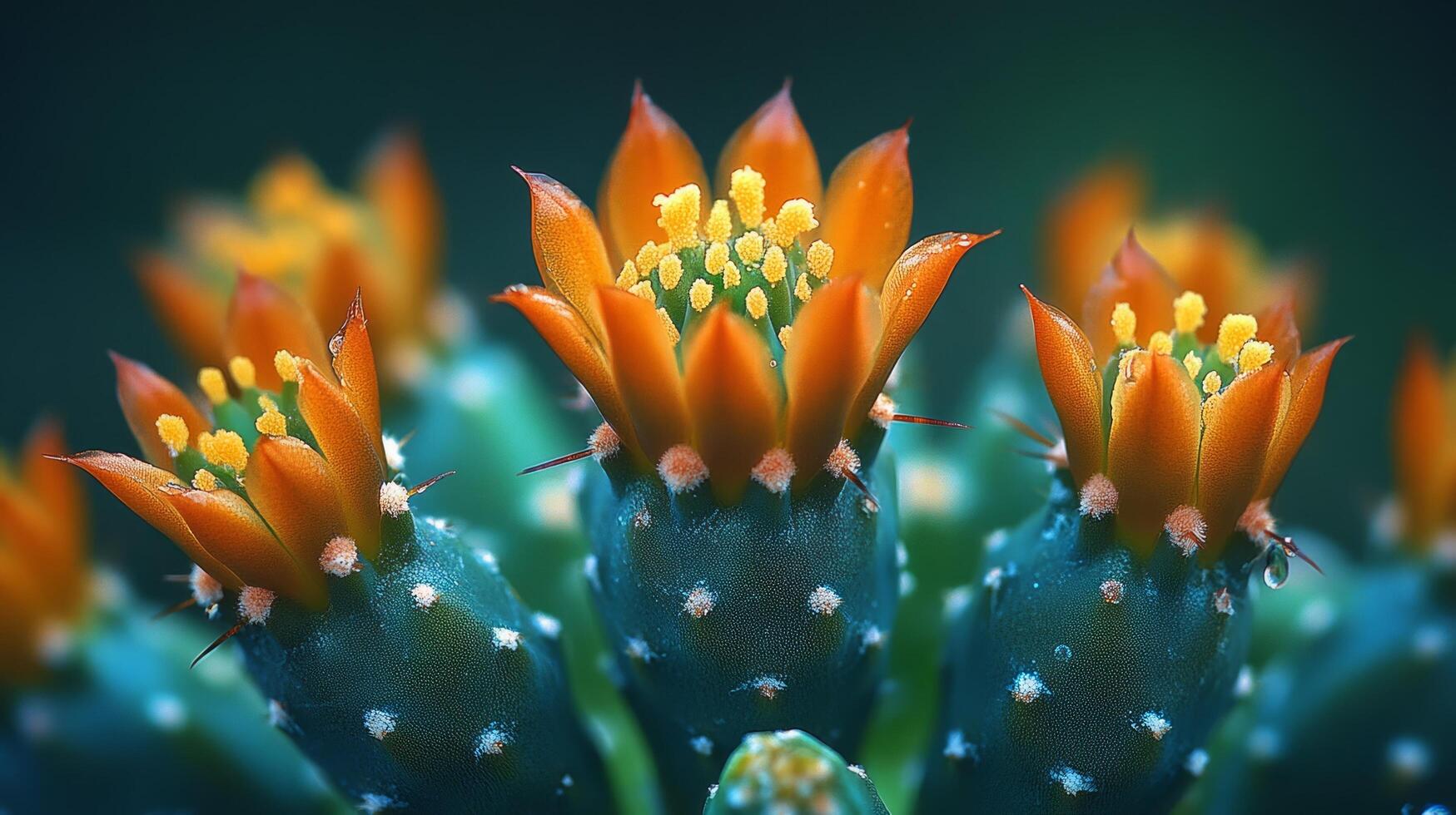 A close up of a cactus plant with orange flowers photo