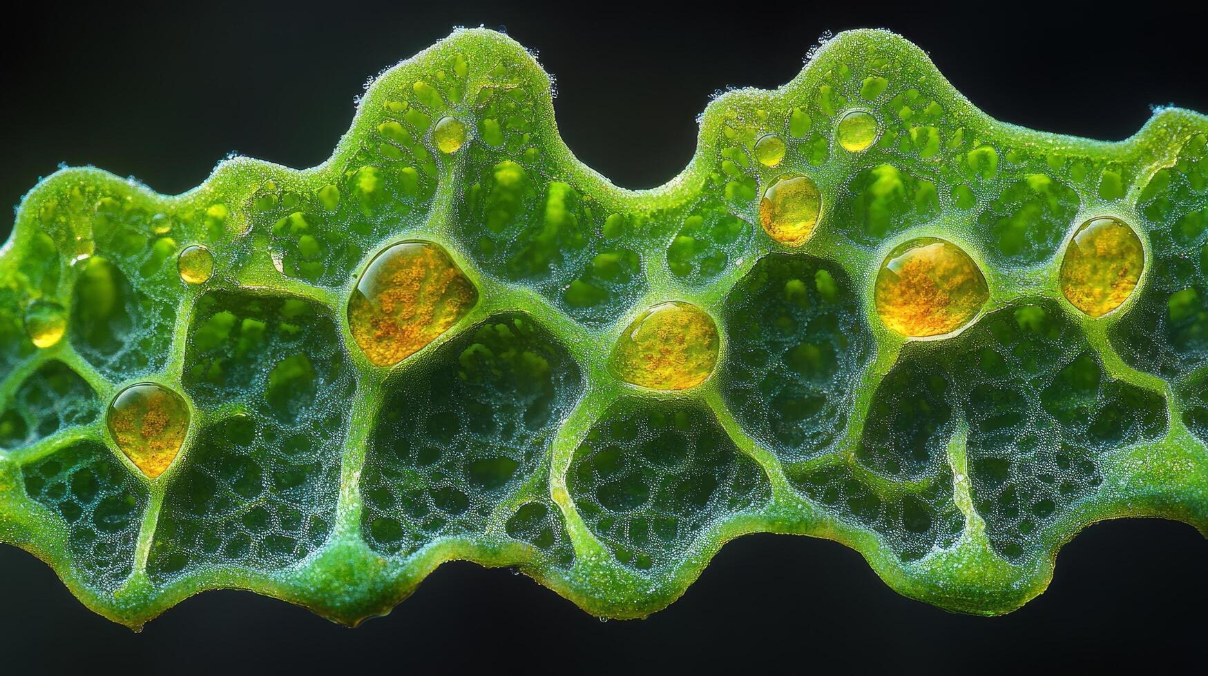 A close up of a leaf with many small yellow dots photo