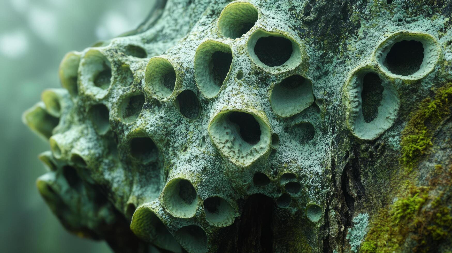 A close up of moss growing on a tree trunk photo