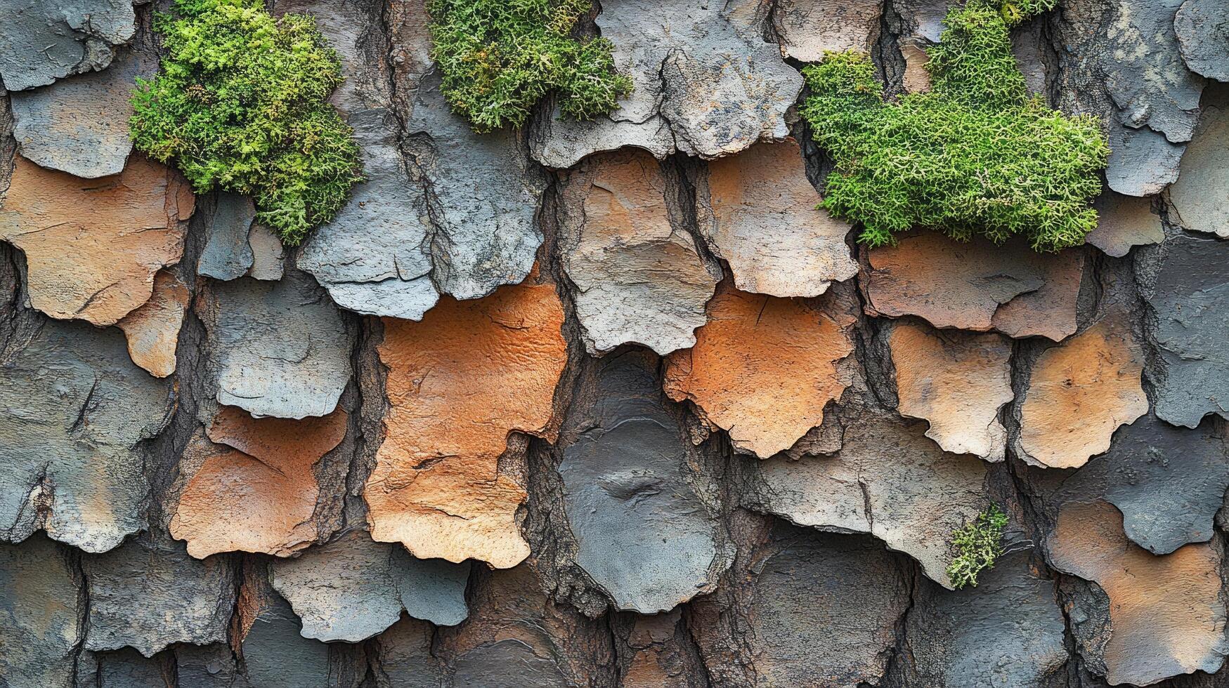 A close up of a tree trunk with moss on it photo
