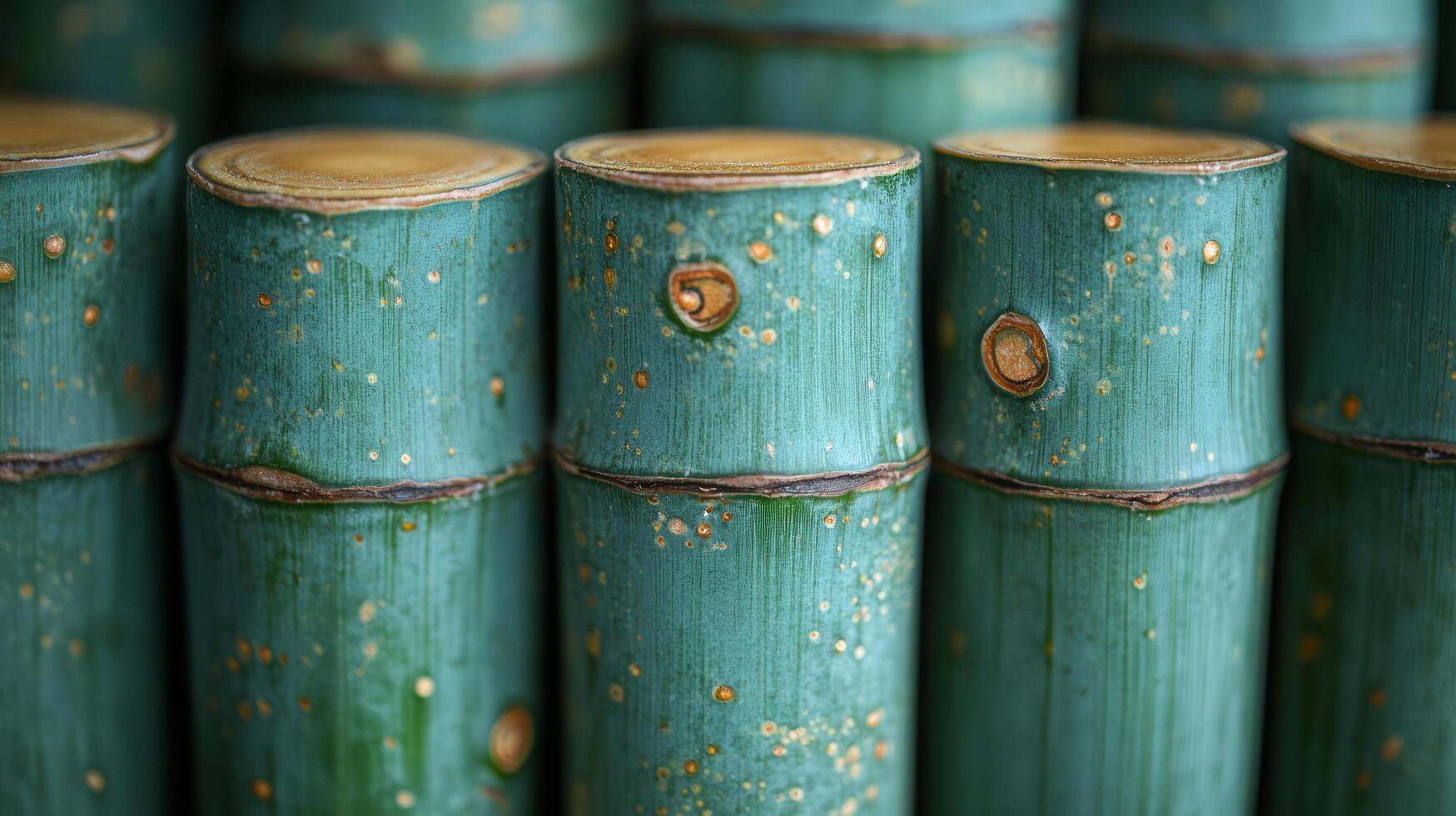 Bamboo stalks are stacked up in a row photo