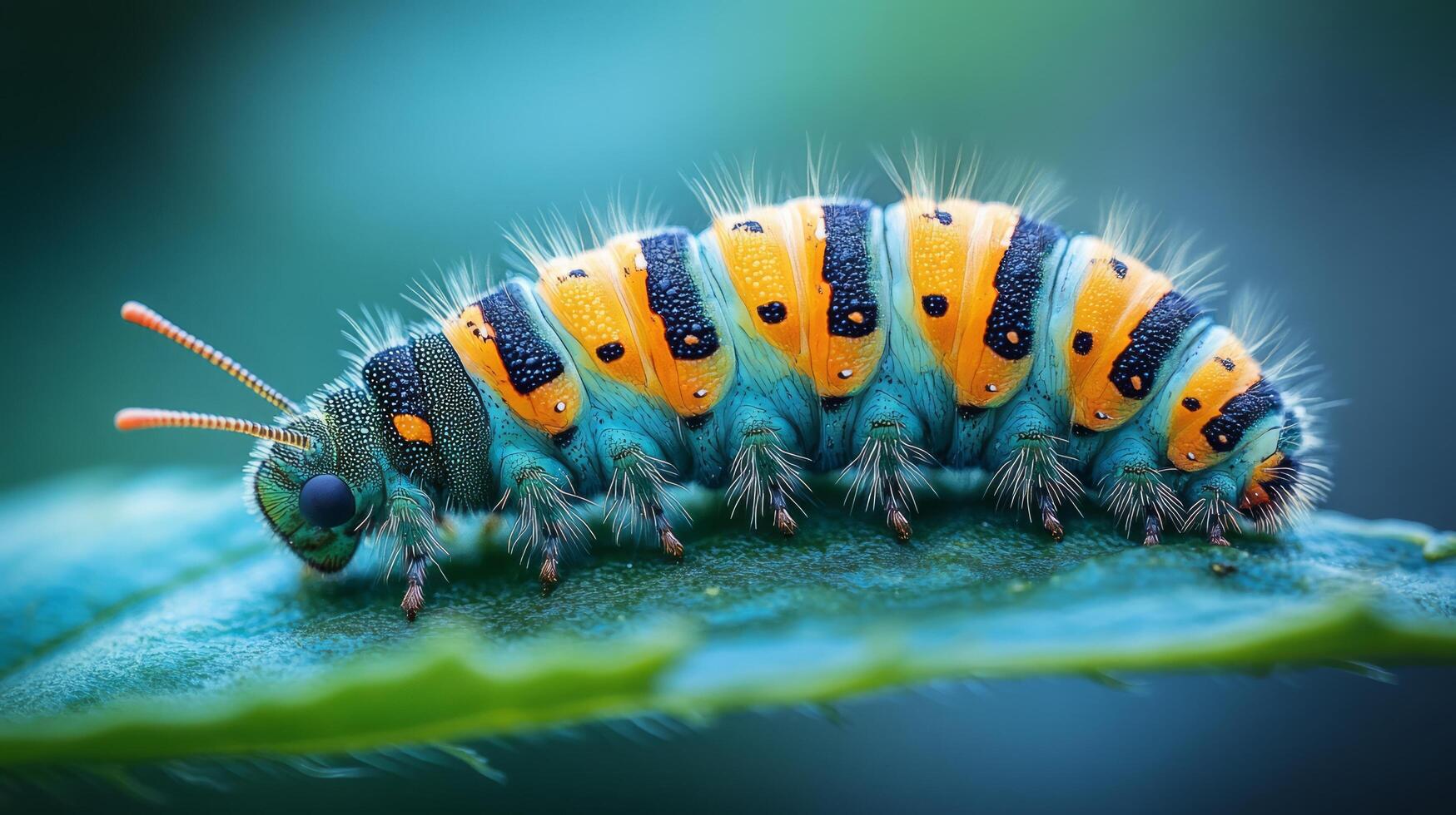 A caterpillar with orange and black stripes on its back photo