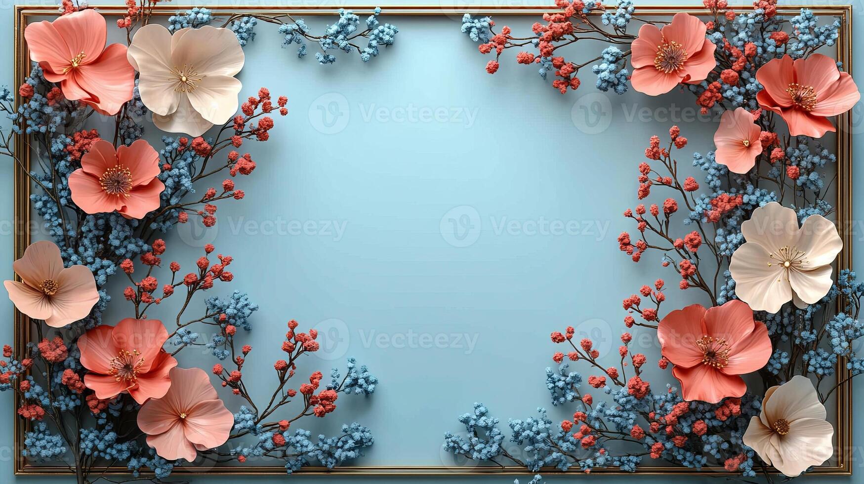 A frame with flowers on a blue background photo