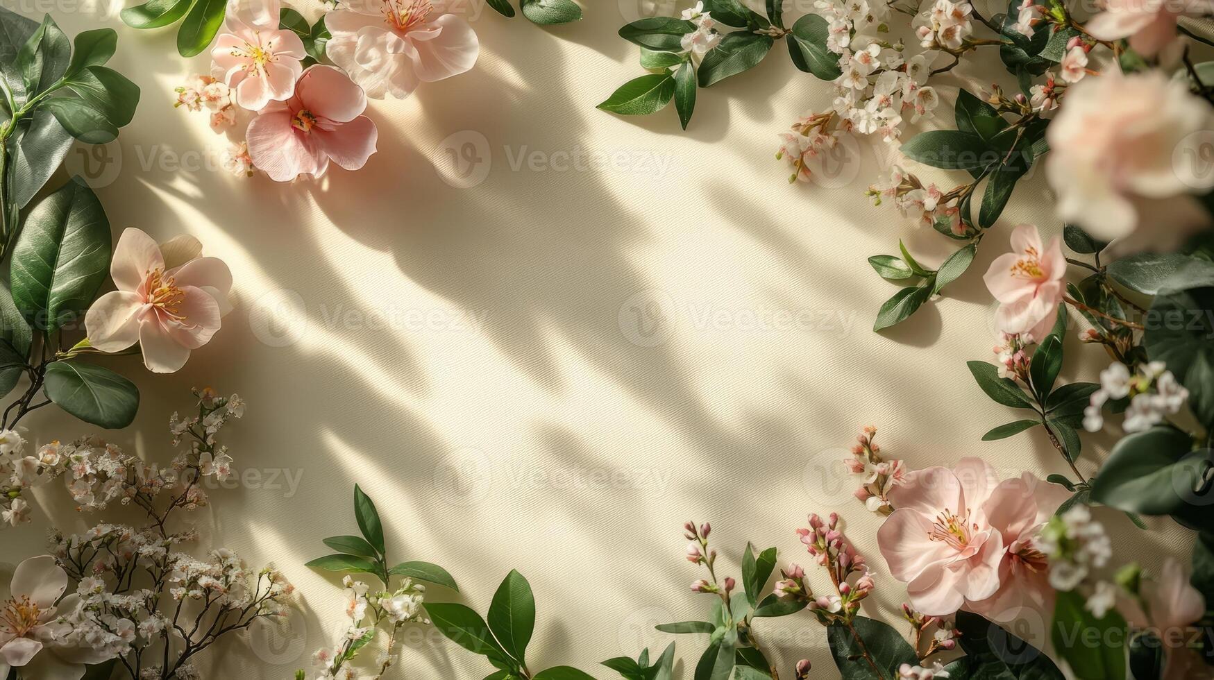 Spring flowers frame on white background photo