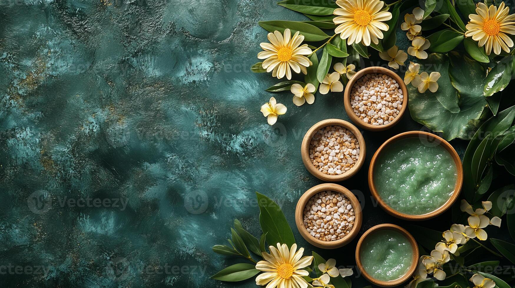 Spa and beauty products on a green background photo