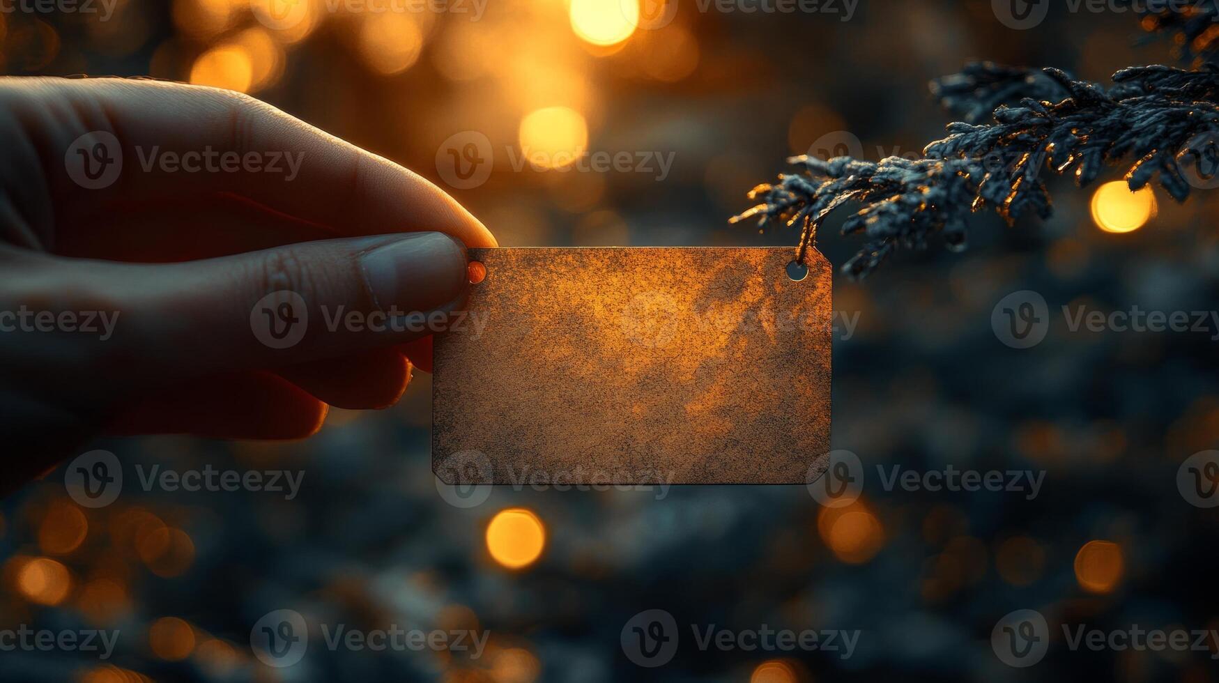 A person holding a piece of paper with a tree in the background photo
