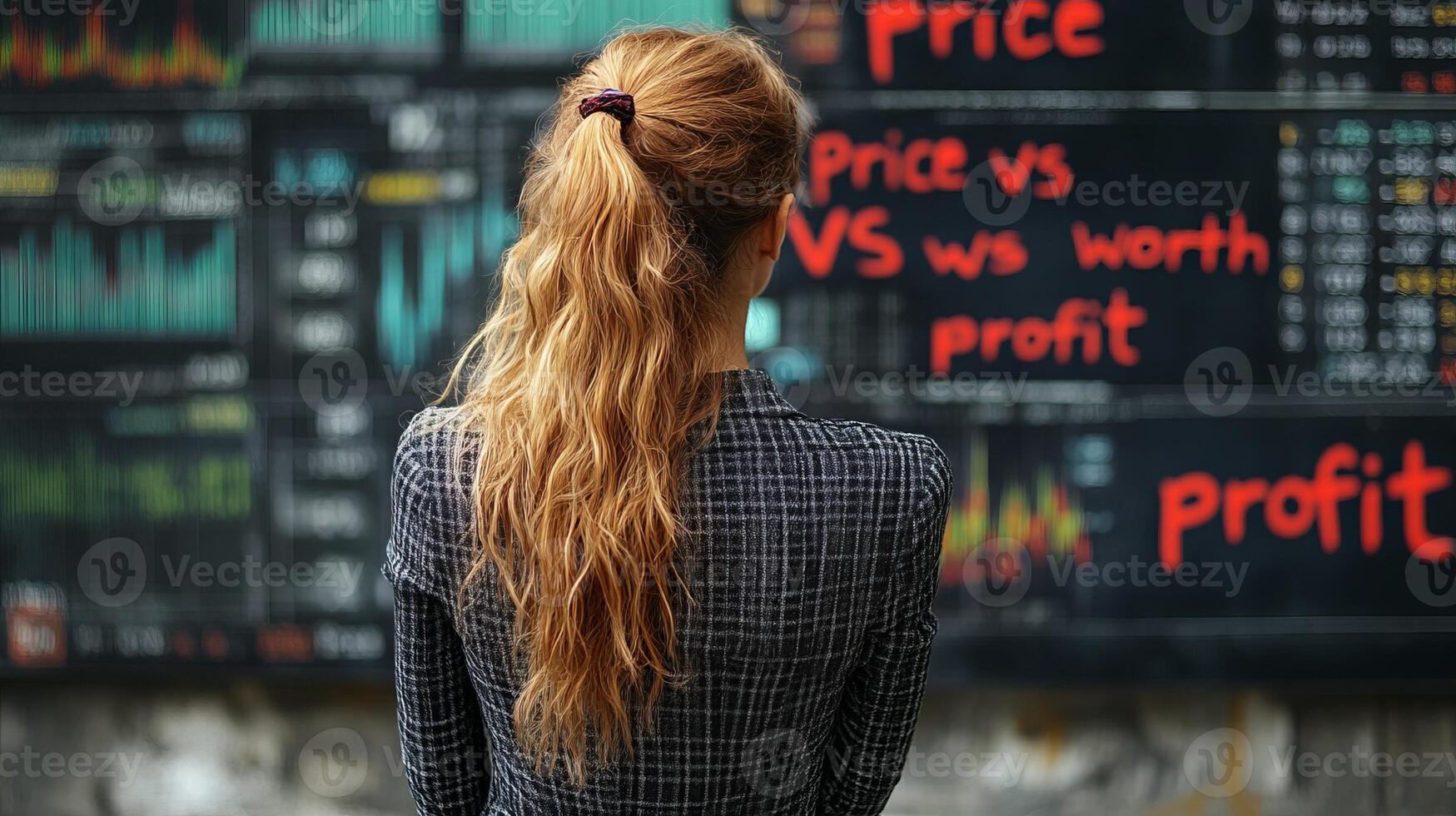 Woman looking at price vs profit chart photo