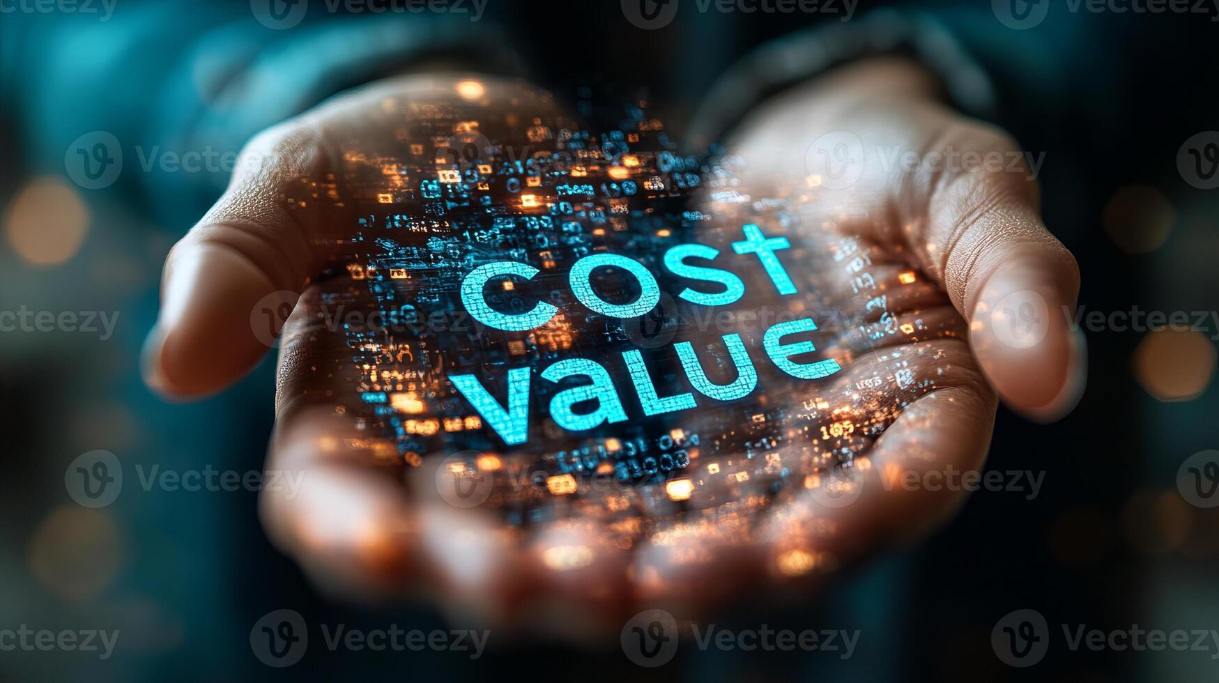 Cost value concept in hands photo