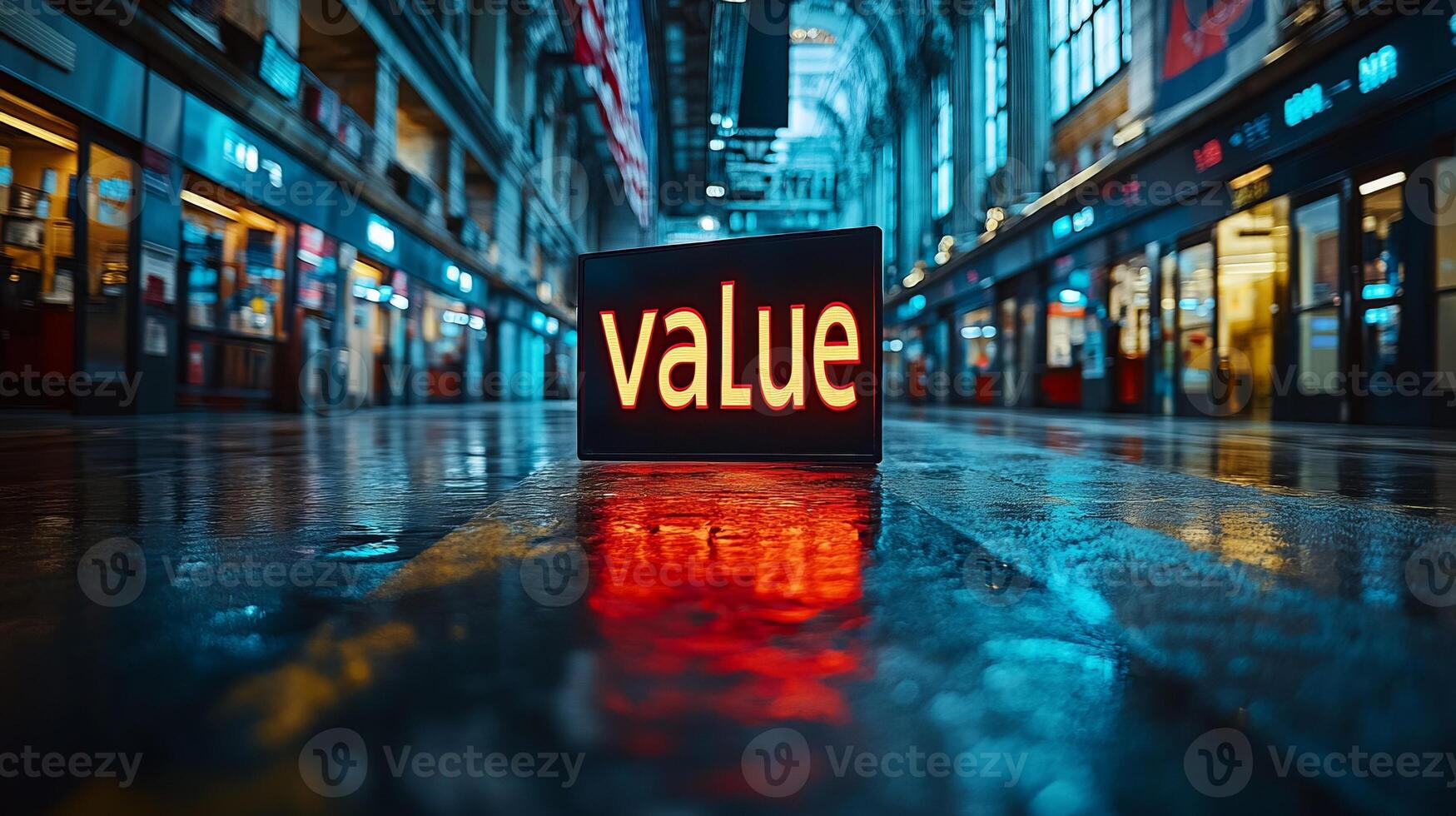 Value sign in the middle of a city street photo