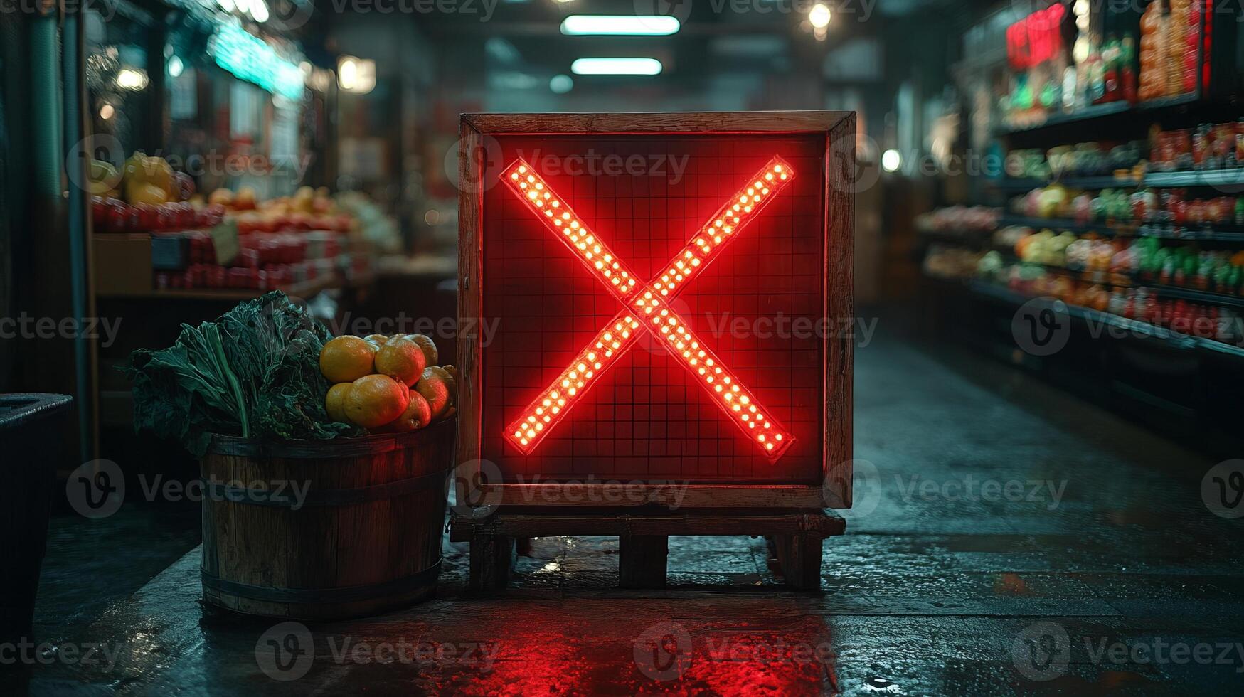 A red x sign in a supermarket aisle photo