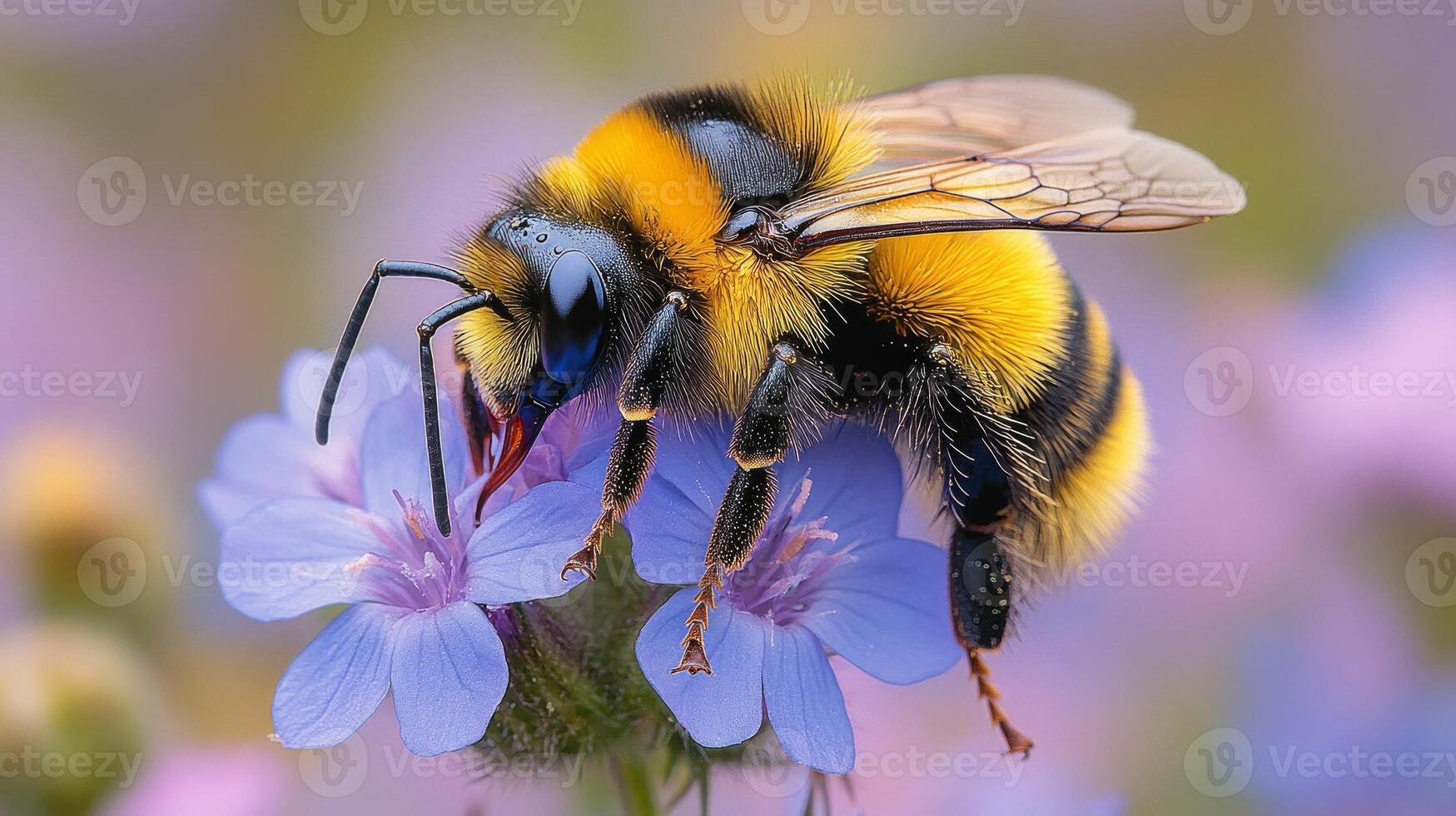 A bee is sitting on a flower photo