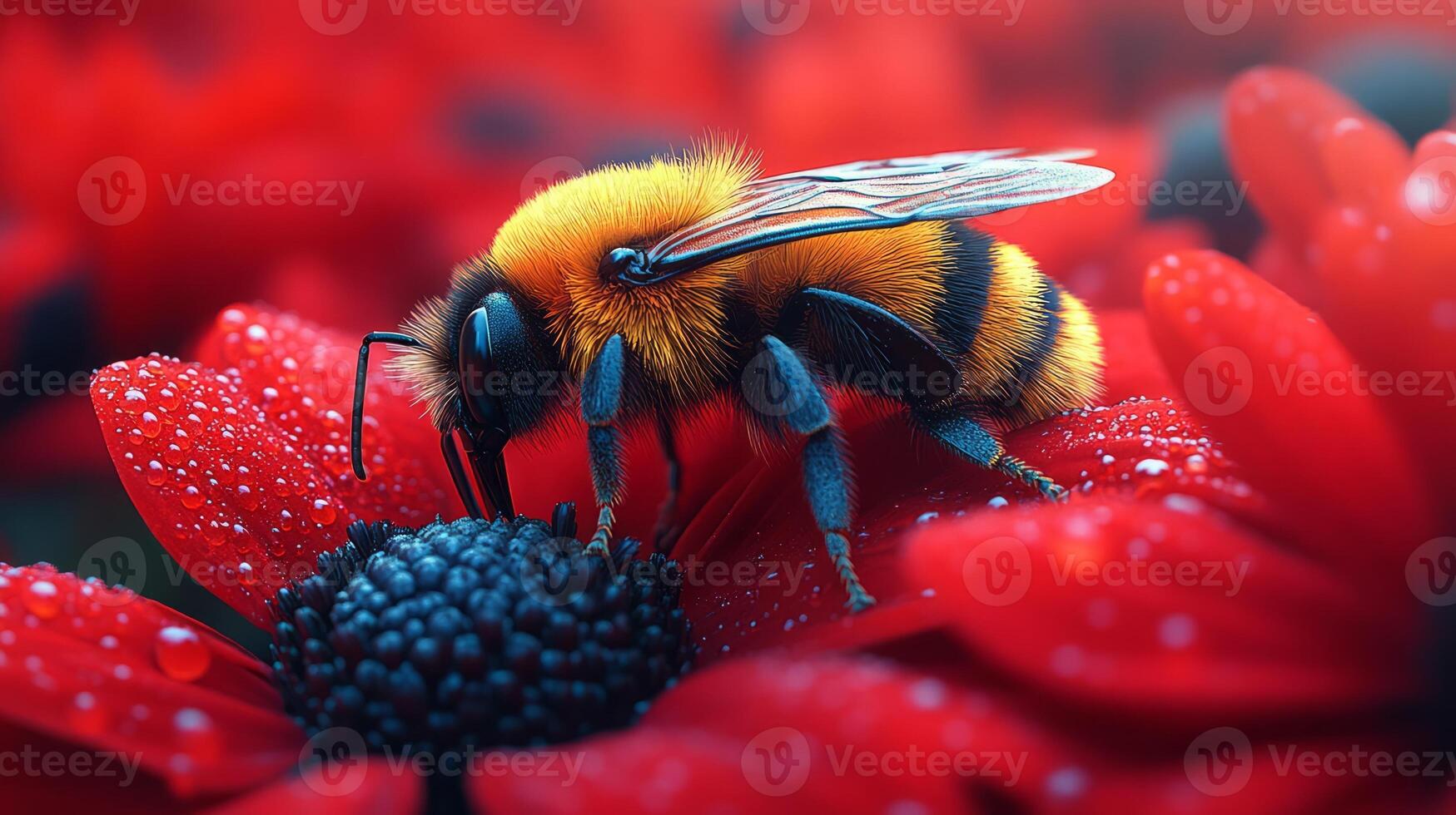 A bee on a red flower photo