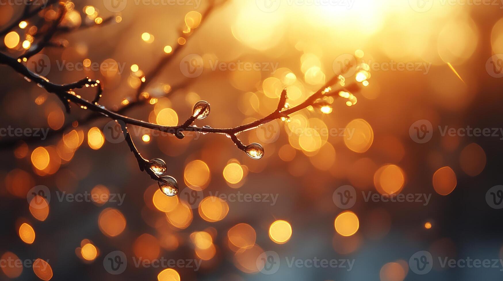 A tree branch with water droplets on it photo