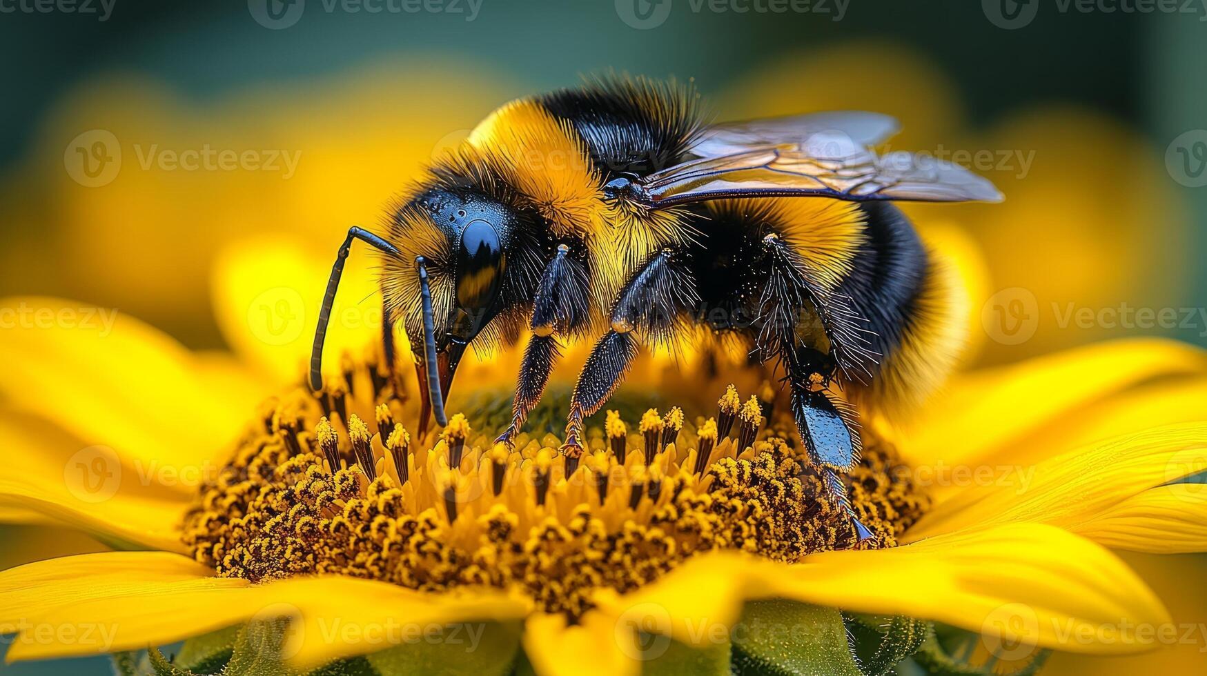 A bee on a yellow flower photo