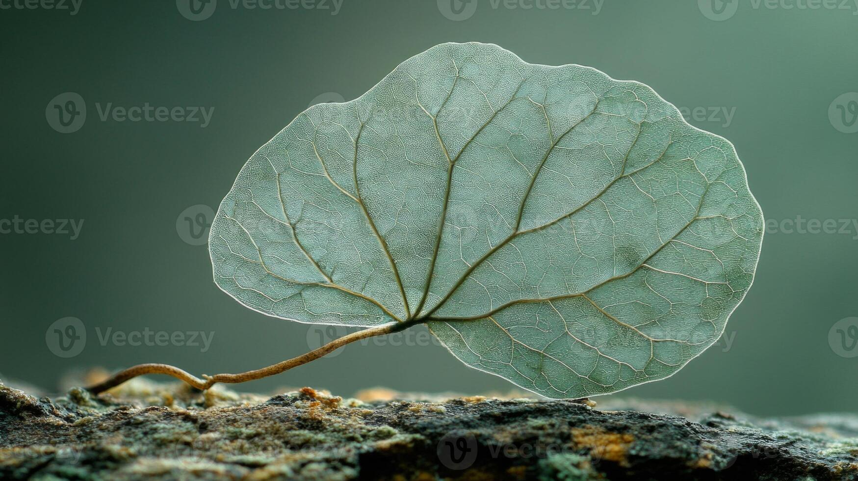 A leaf is sitting on top of a rock photo