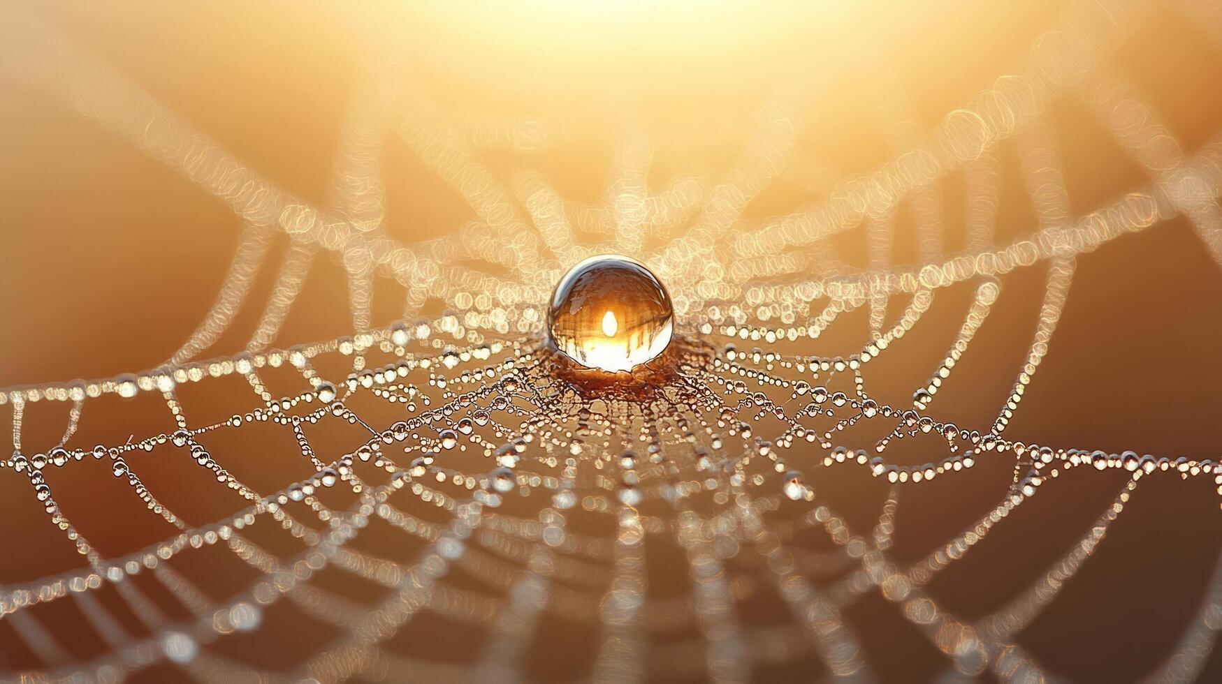 A spider web with dew drops on it photo