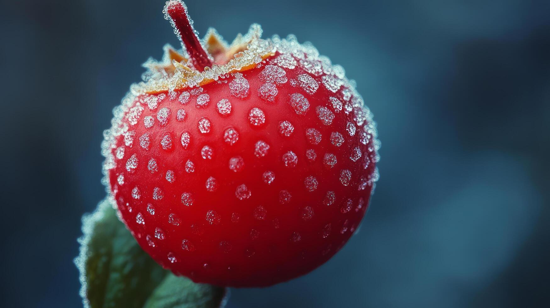 A red strawberry covered in frost photo