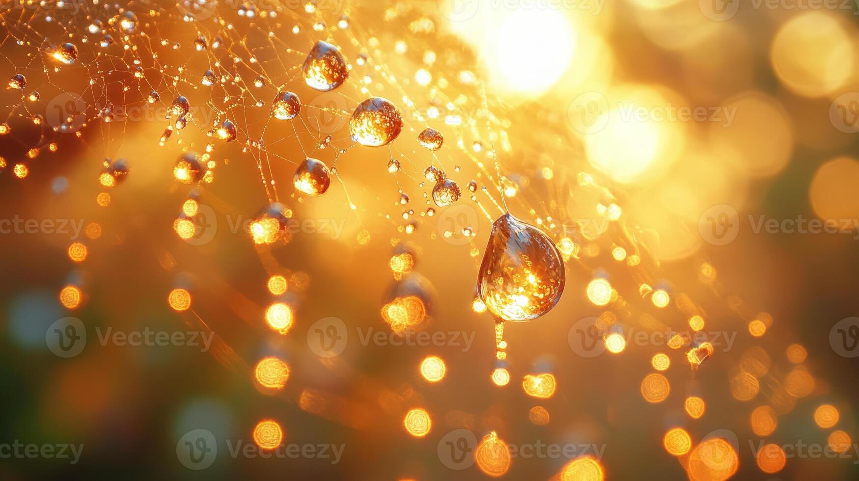 Water droplets on a spider web in the sunlight photo