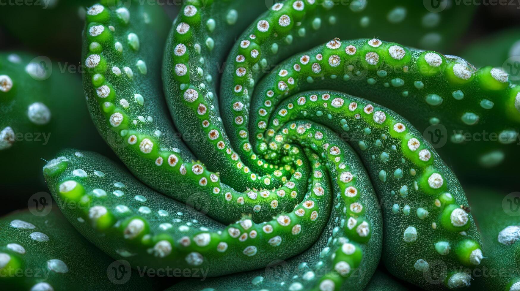 A close up of a green plant with white dots photo